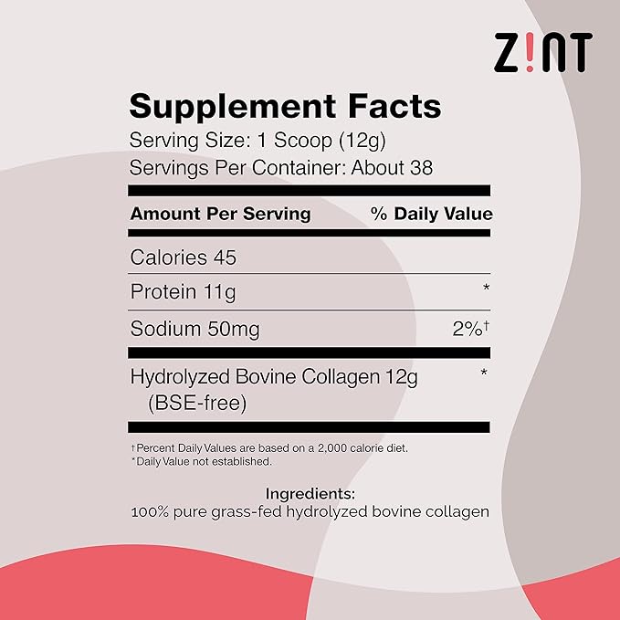 Zint Pure Grass Fed Collagen Peptides, 38 Servings (Last One)