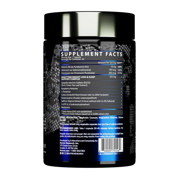 Nutrex LIPO-6 NightTime, 30 Caps Weight Loss Nutrex Research