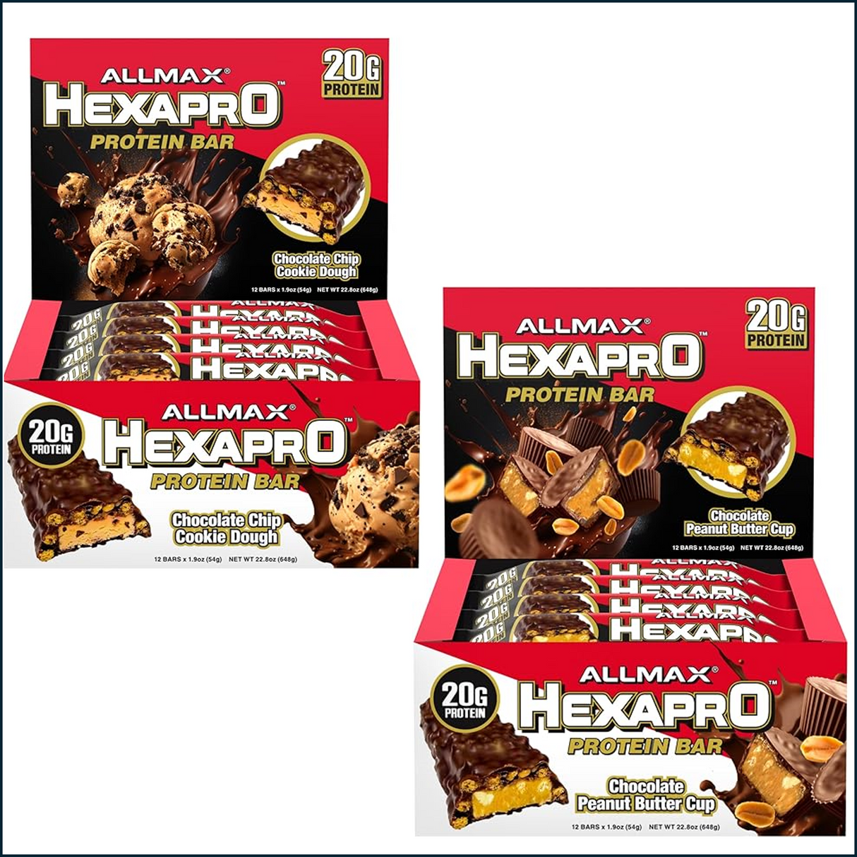 Allmax Hexapro Protein Bar, 2 Boxes of 12 (Mix & Match)