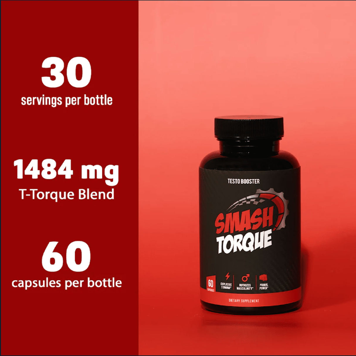 Smash Torque Testo Booster, 3 x 60 Capsules Testosterone Boosters Smash