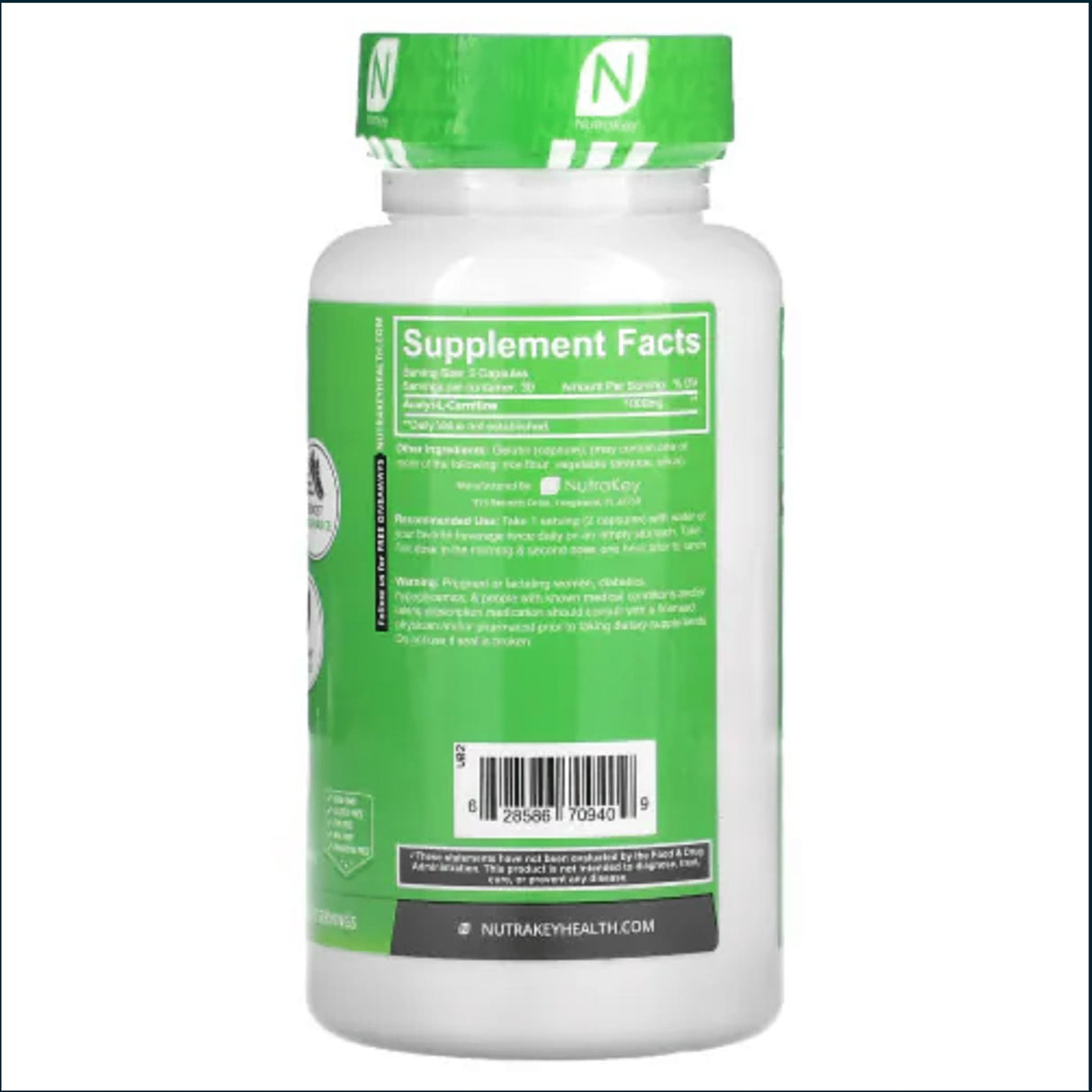 NutraKey Acetyl-L-Carnitine, 60 Capsules Weight Loss NutraKey Health