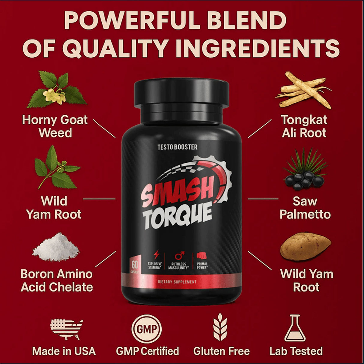 Smash Torque Testo Booster, 60 Capsules Testosterone Boosters Smash
