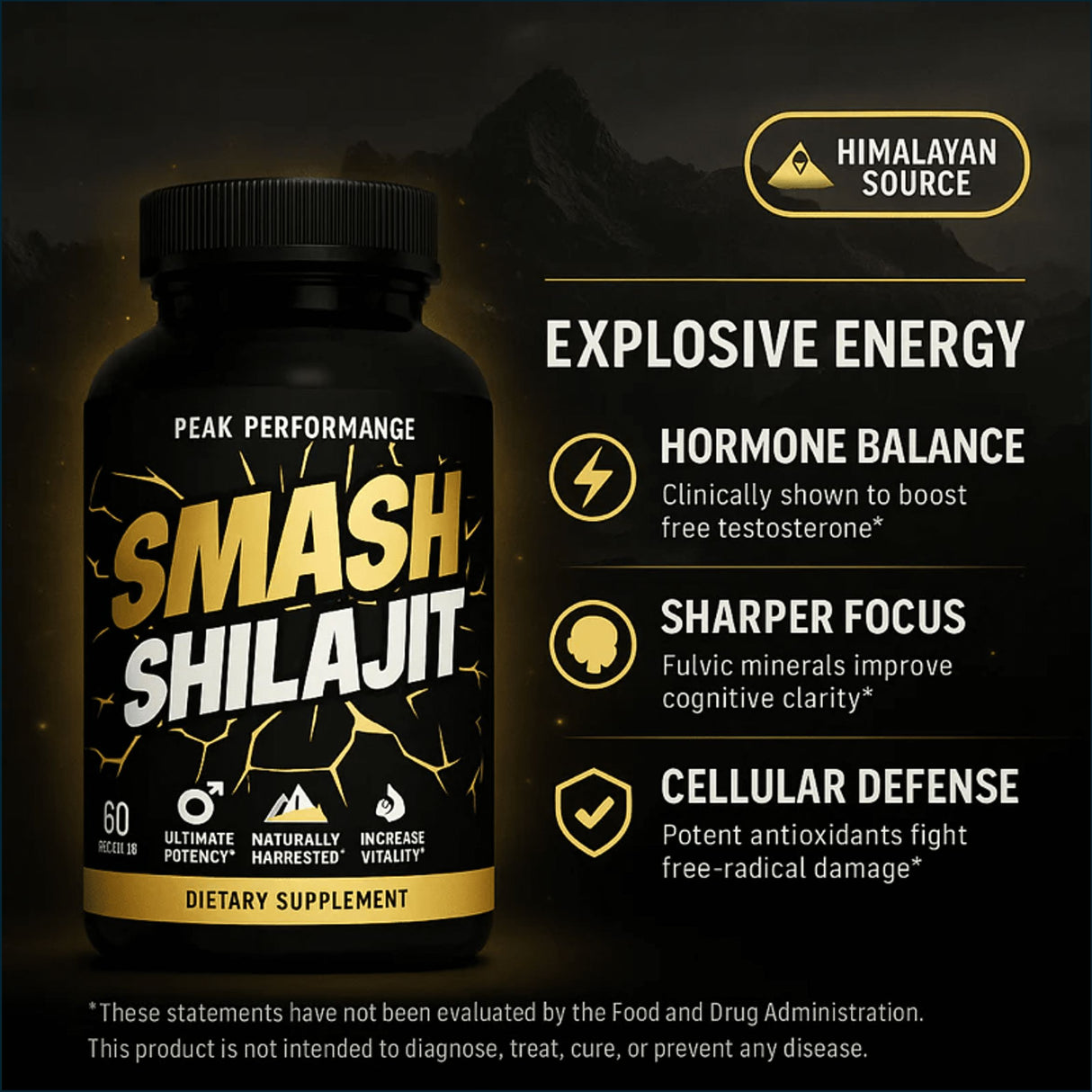 Smash Shilajit, 60 Capsules Testosterone Boosters Smash
