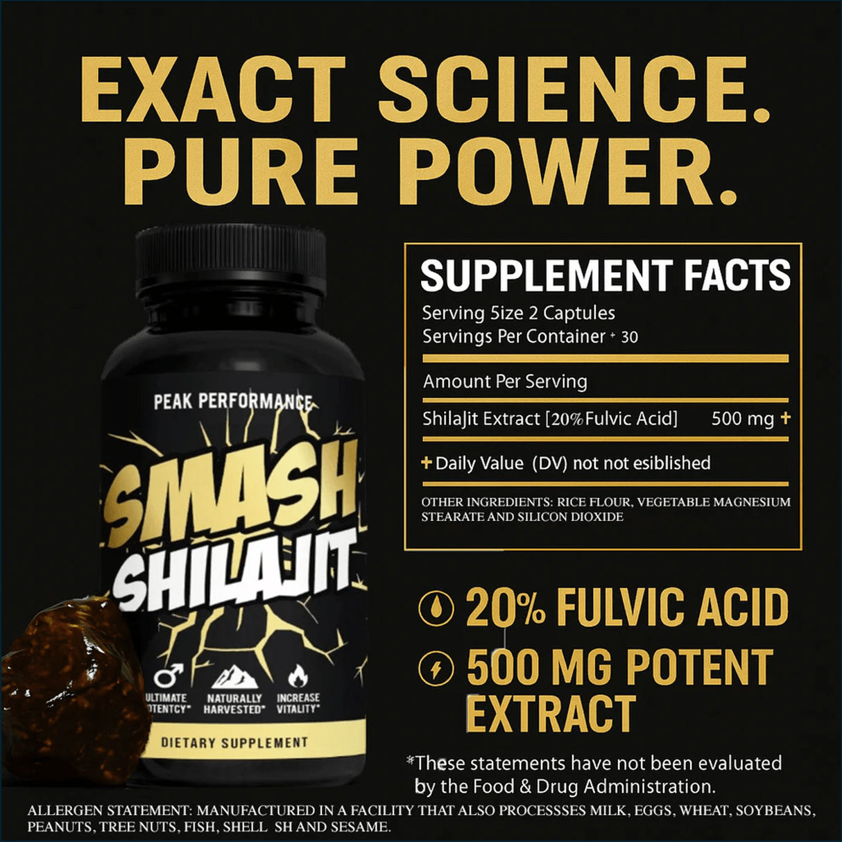 Smash Shilajit, 60 Capsules Testosterone Boosters Smash
