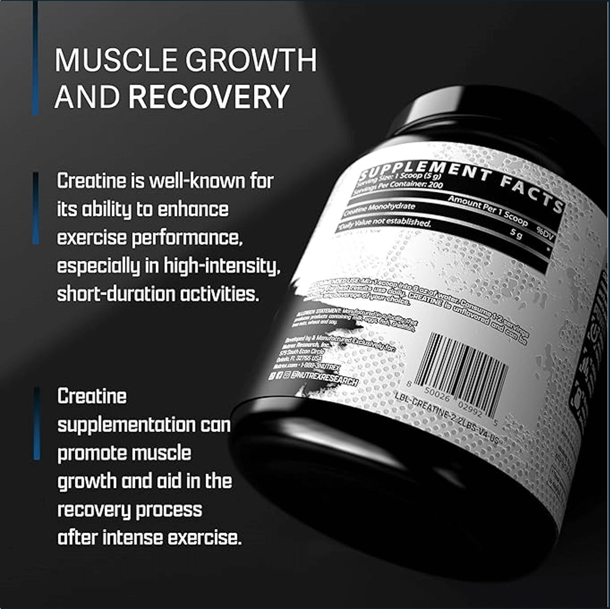 Nutrex Creatine Monohydrate, 200 Servings Creatine | Kre-Alkalyn Nutrex Research