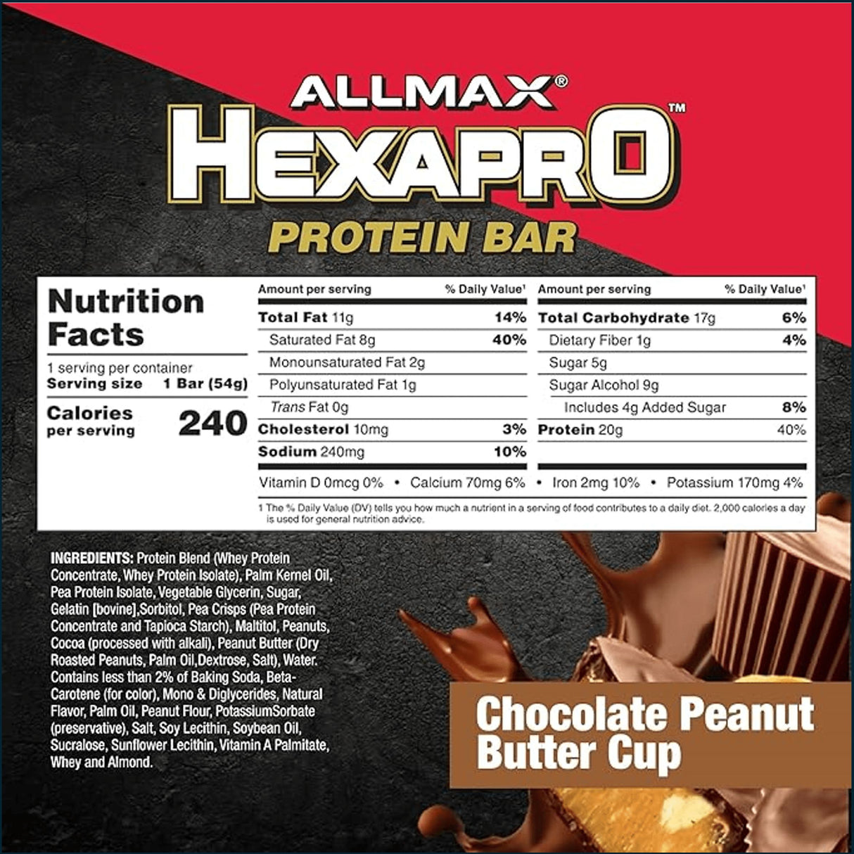 Allmax Hexapro Protein Bar, Box of 12 Bars, Cookies & Snacks Allmax Nutrition