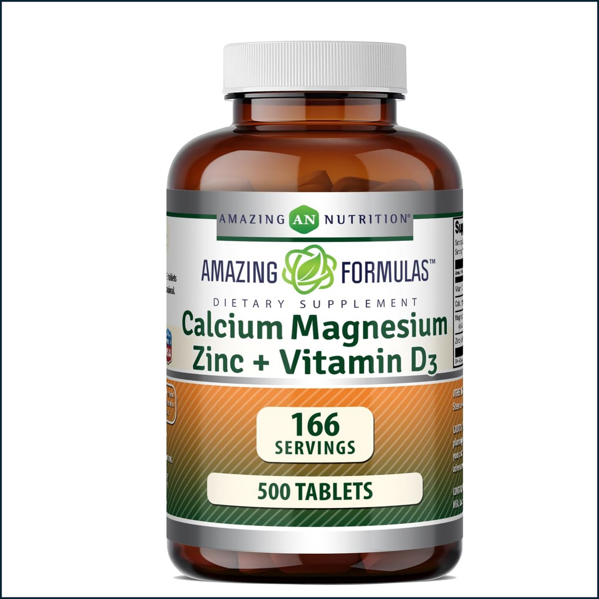 Amazing Nutrition Calcium Magnesium Zinc + Vitamin D3, 500 Tablets