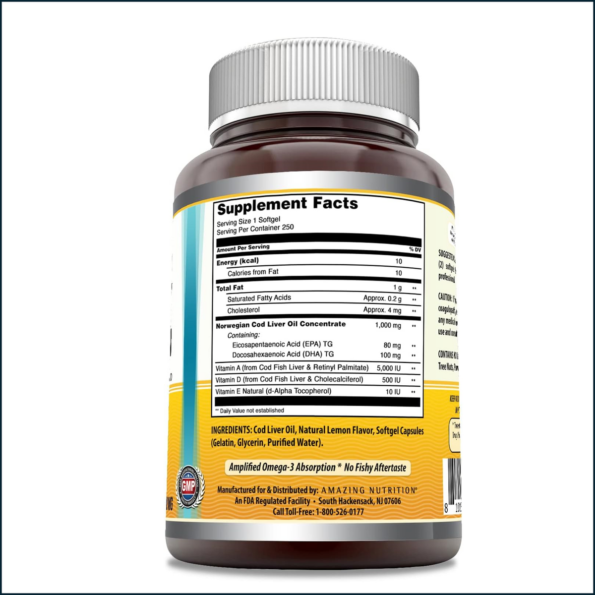 Amazing Nutrition Norwegian Cod Liver Oil, 250 SoftGels