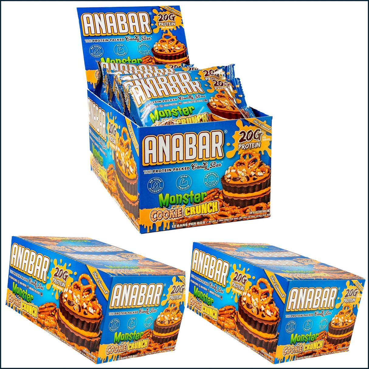 Anabar Monster Cookie Crunch - 3 Boxes of 12 Bars, Cookies & Snacks Anabar