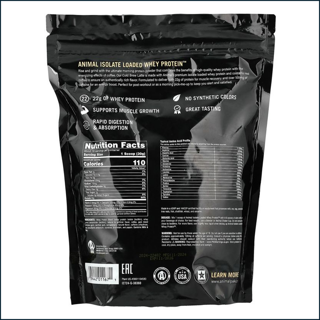 Animal Isolate Loaded Whey Protein, 1.19lbs