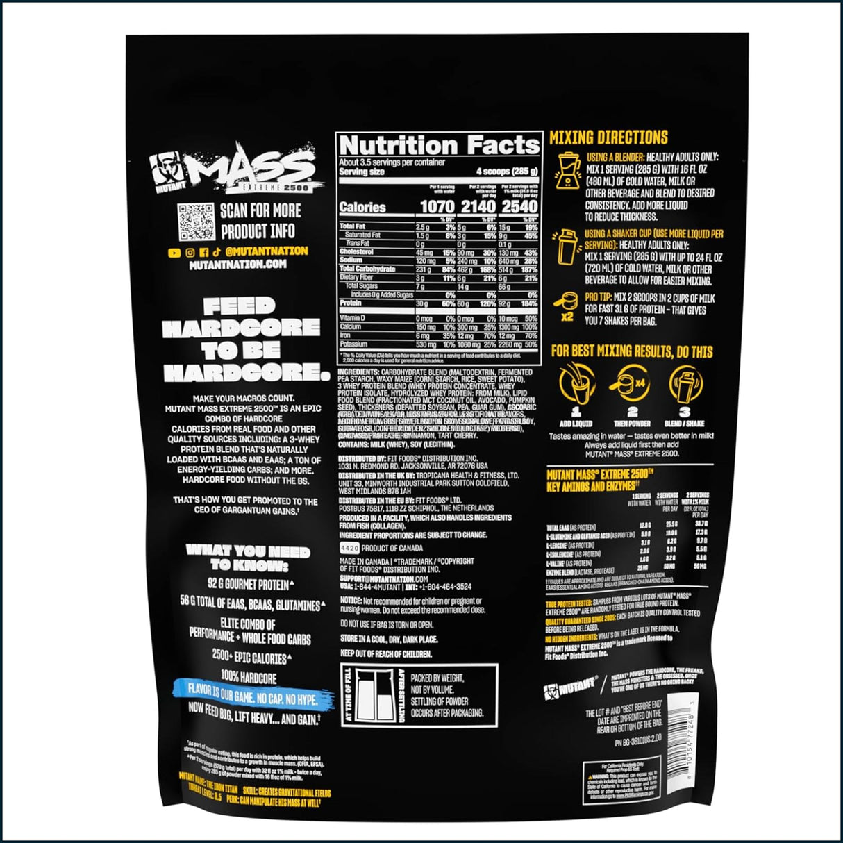 Mutant Mass Extreme 2500, 2.2lbs Weight Gainer Mutant