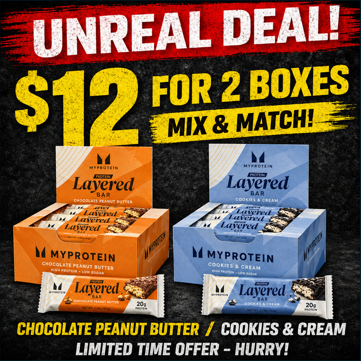 MyProtein Layered Protein Bar, 2 x 12