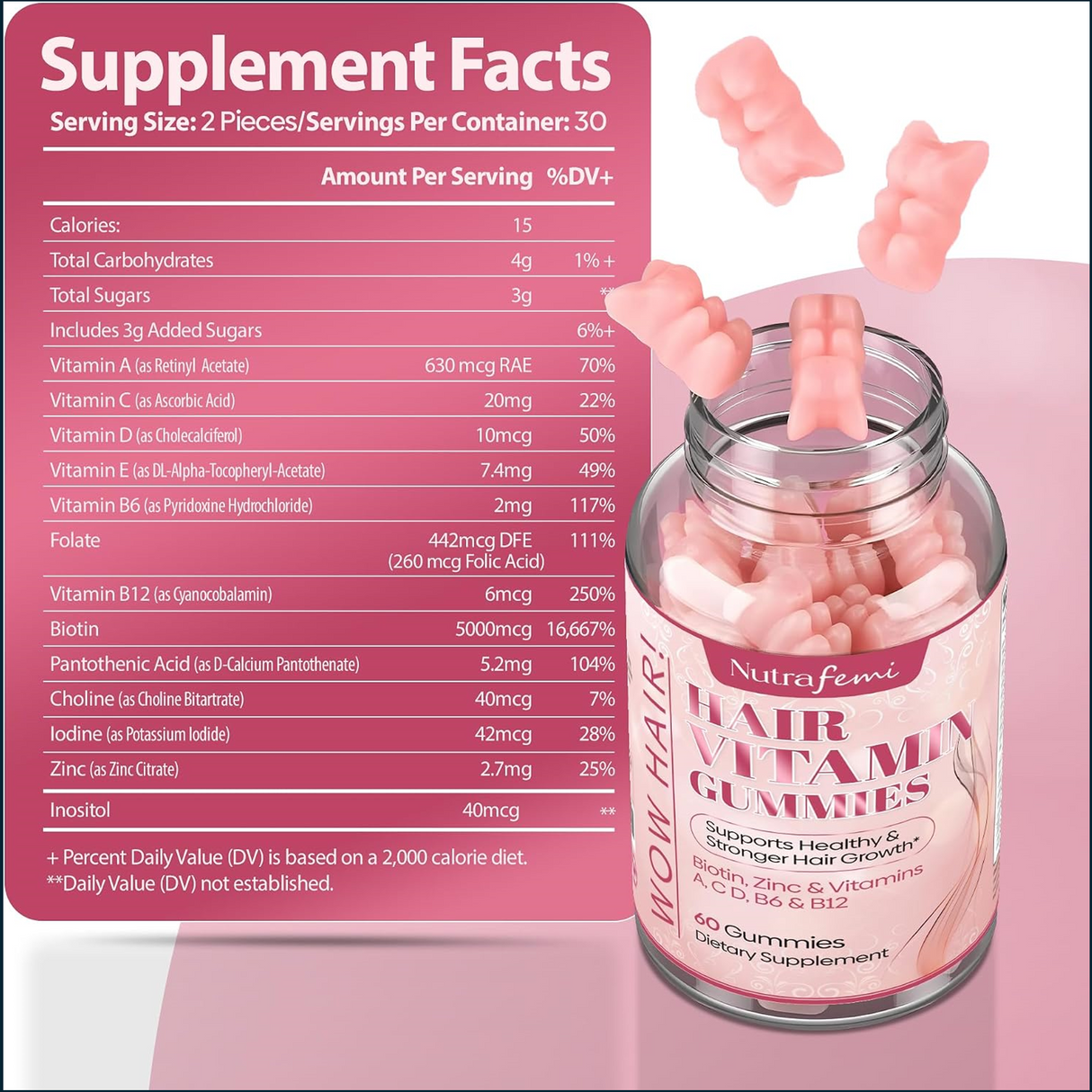 Nutrafemi Hair Vitamin Gummies, 60 Gummies