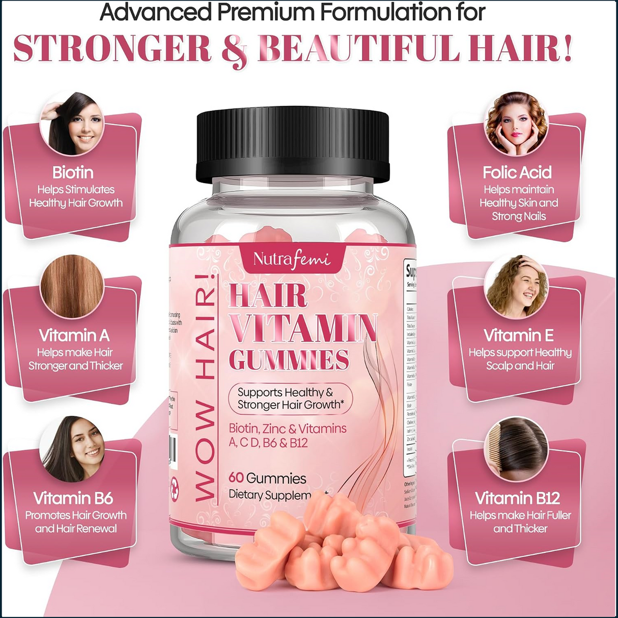 Nutrafemi Hair Vitamin Gummies, 60 Gummies