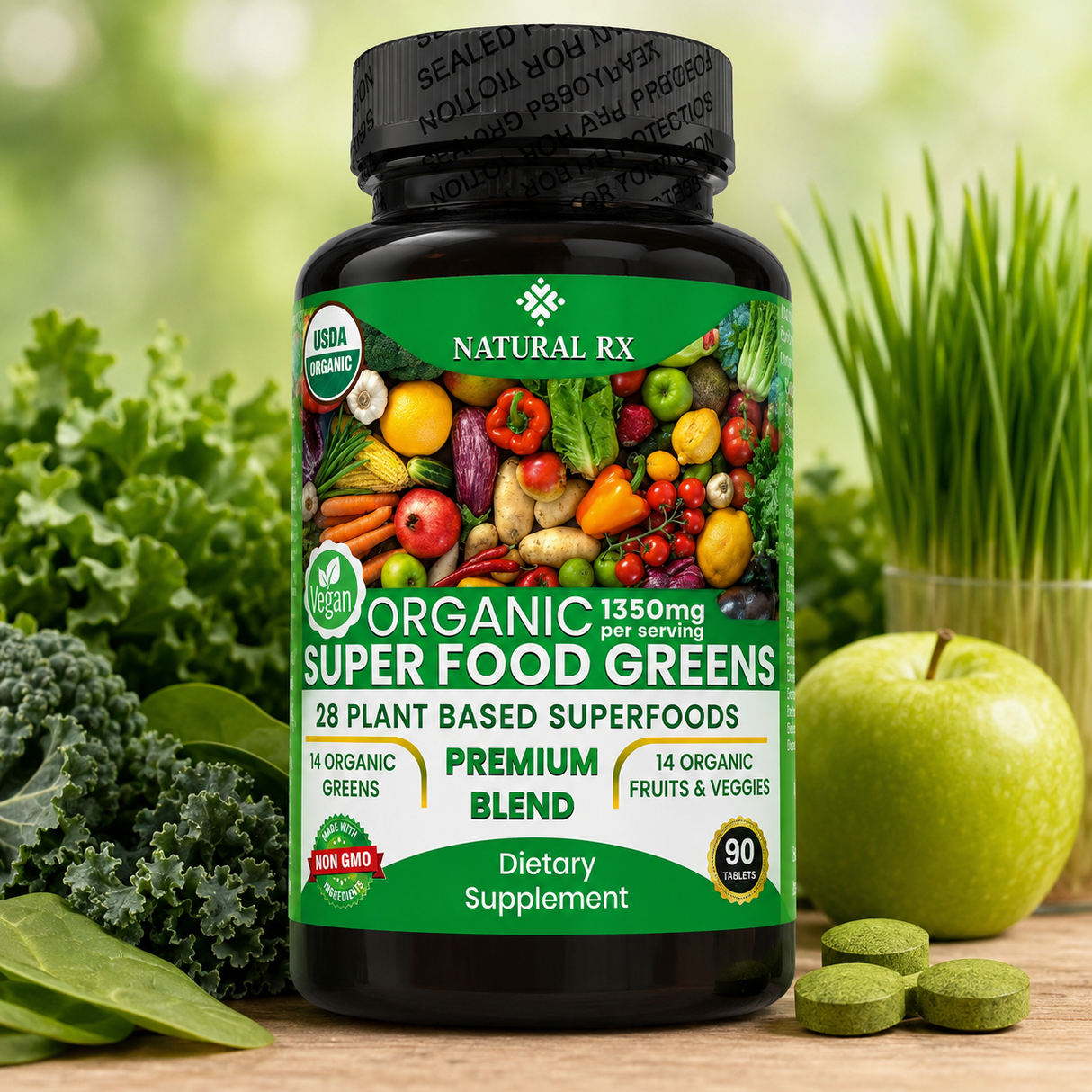 NutraFemi NaturalRX Organic SuperFood Greens, 90 Tablets