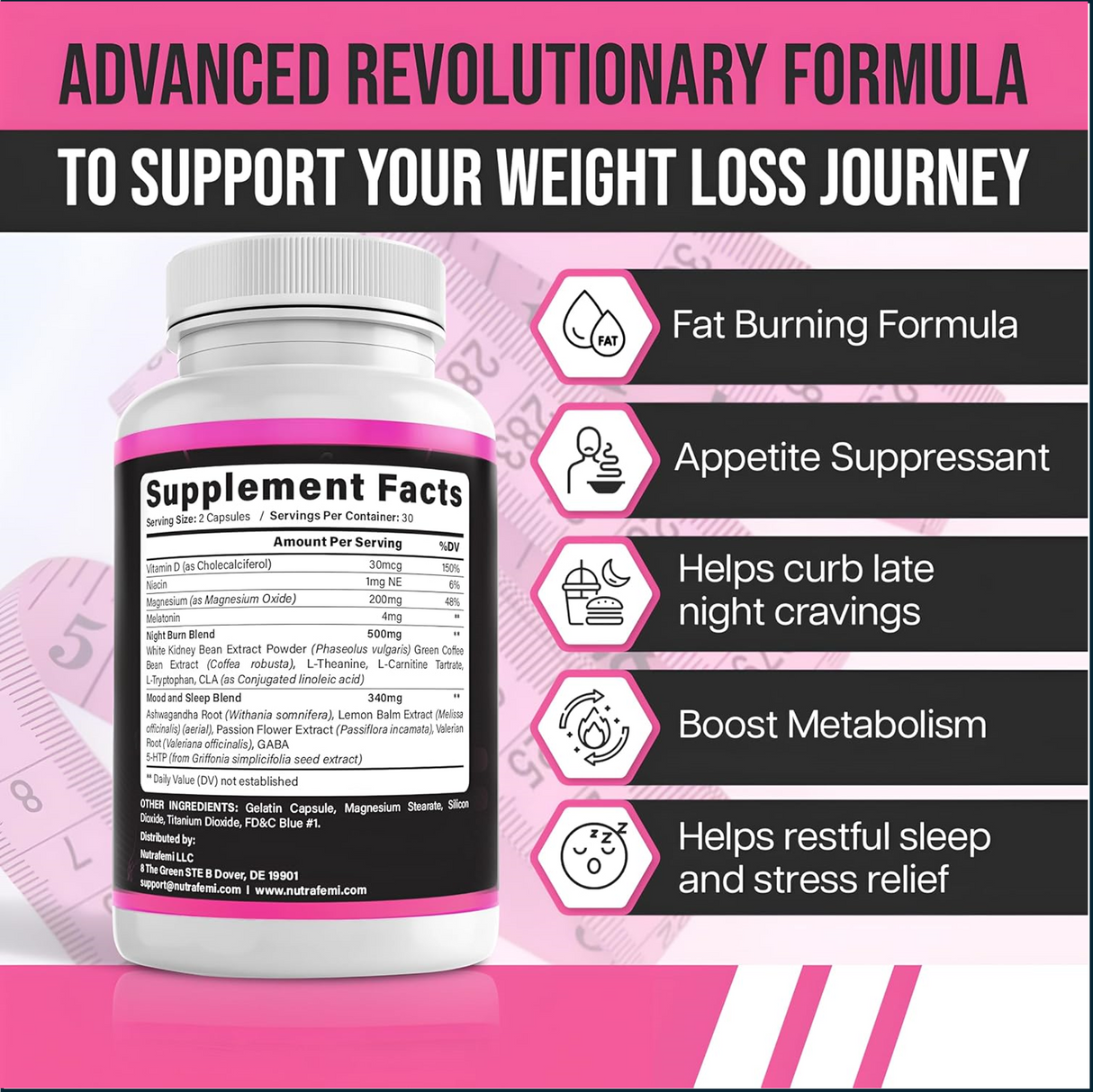 Nutrifemi Night Time Fat Burner, 60 Capsules