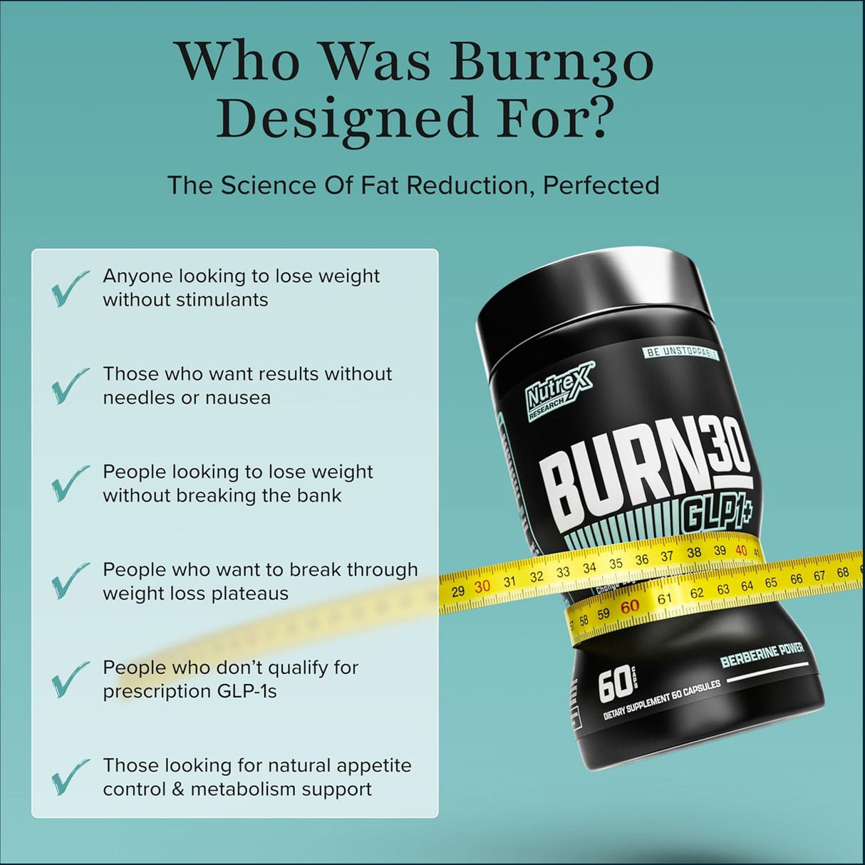 Nutrex Burn30 GLP1+ Control, 2 x 60 Capsules Weight Loss Nutrex Research