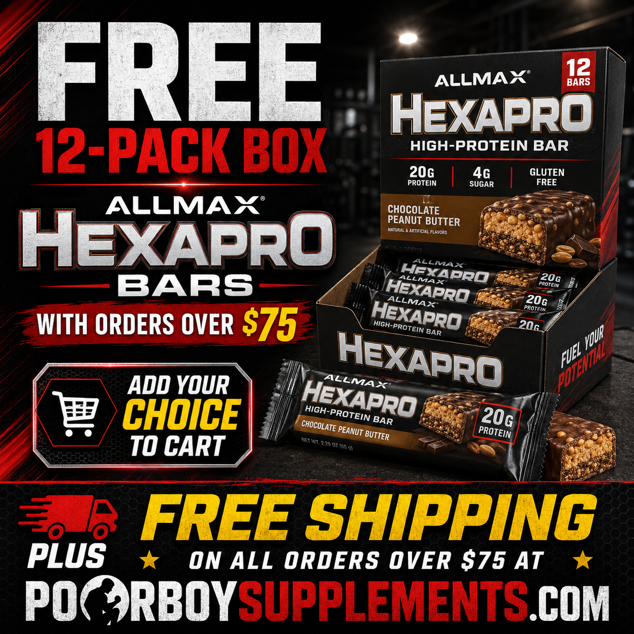 Get a Free 12-Pack of AllMax Hexapro Bars With Orders Over $75