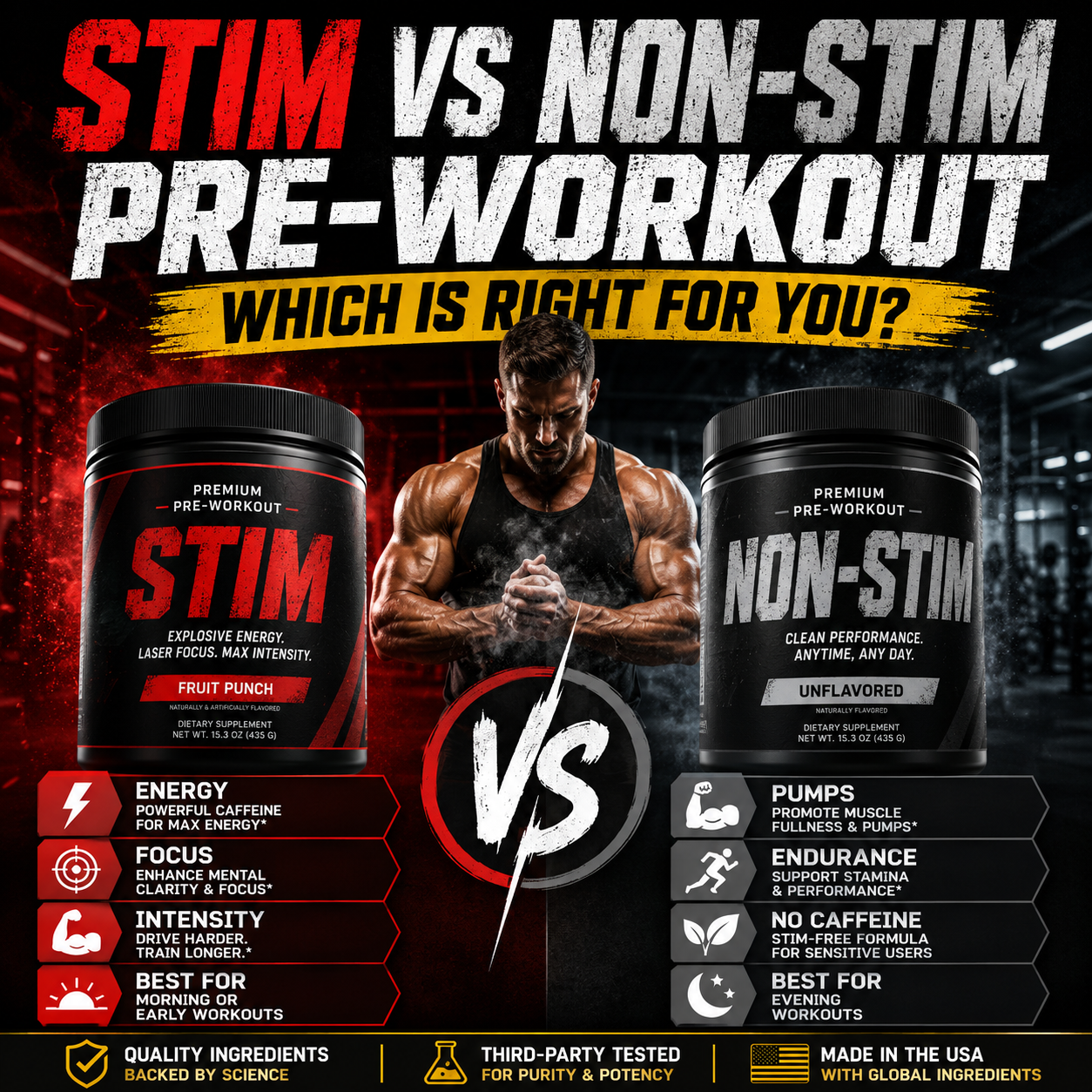 Stimulant vs non-stimulant pre-workout supplements compared
