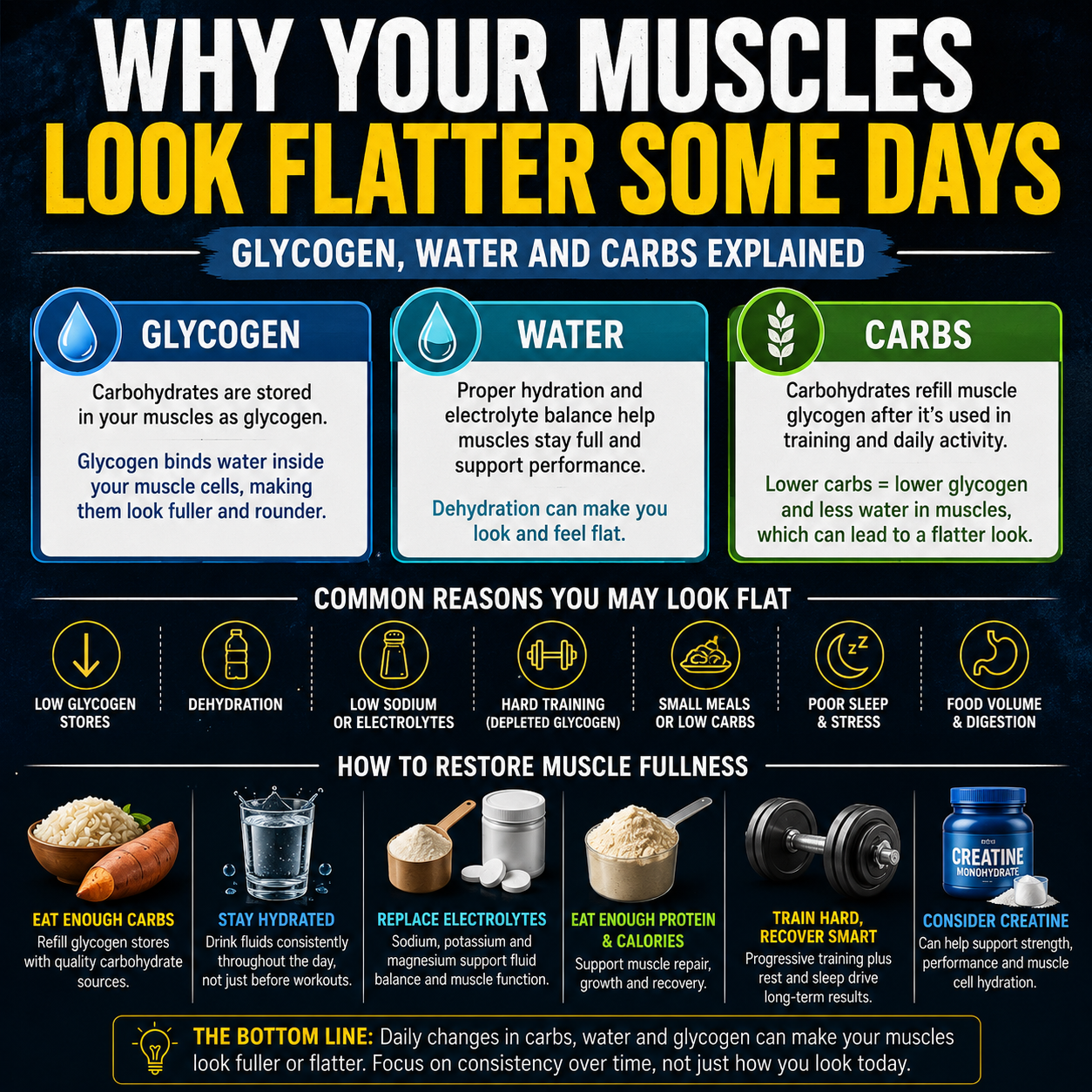 Why Your Muscles Look Flatter Some Days: Glycogen, Water and Carbs Explained