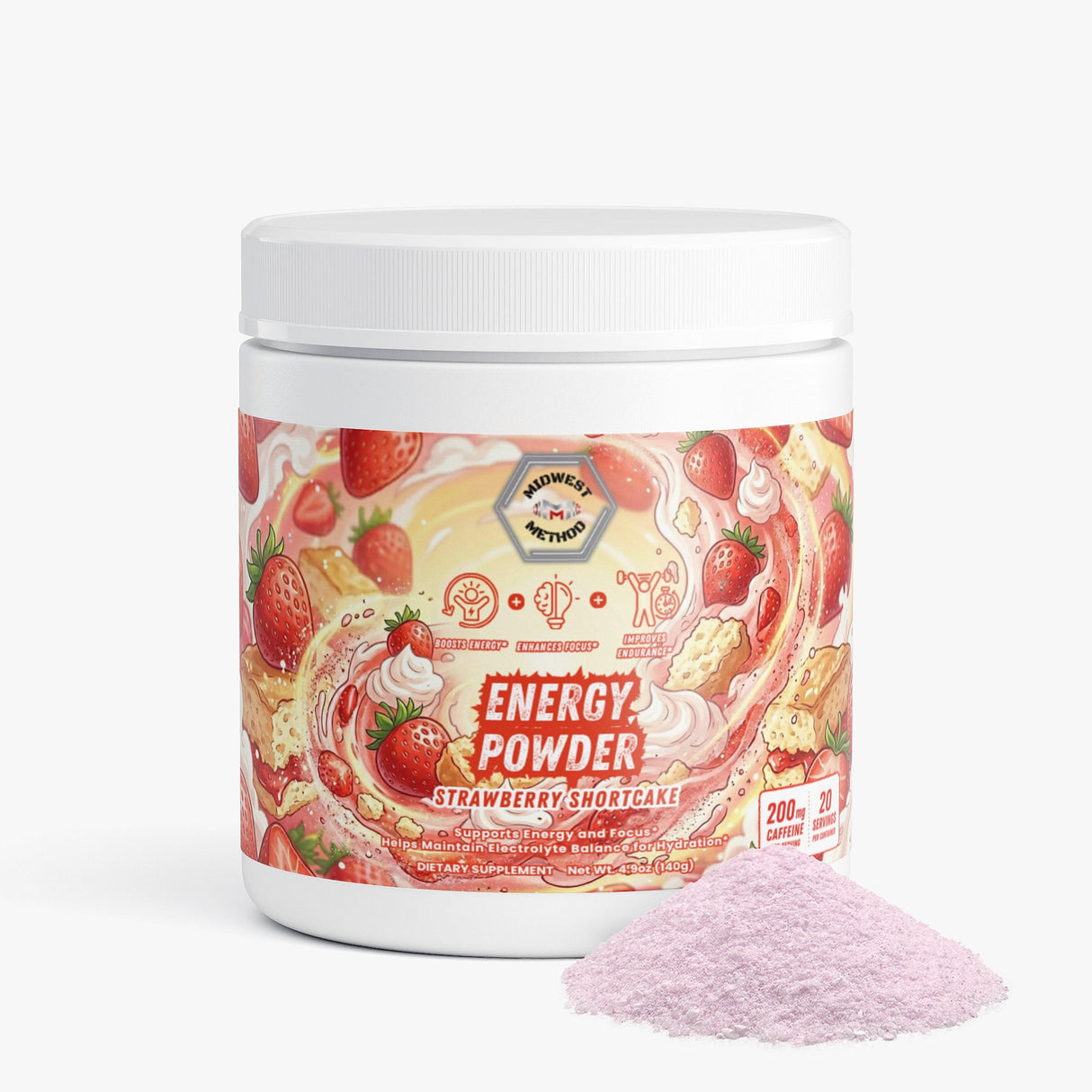 Midwest Method Energy Powder - Strawberry Shortcake, 20 Servings