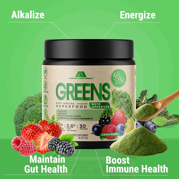 American Metabolix Keto Greens SuperFood 20+ Organic Veggies & Fruits, 30 Servings