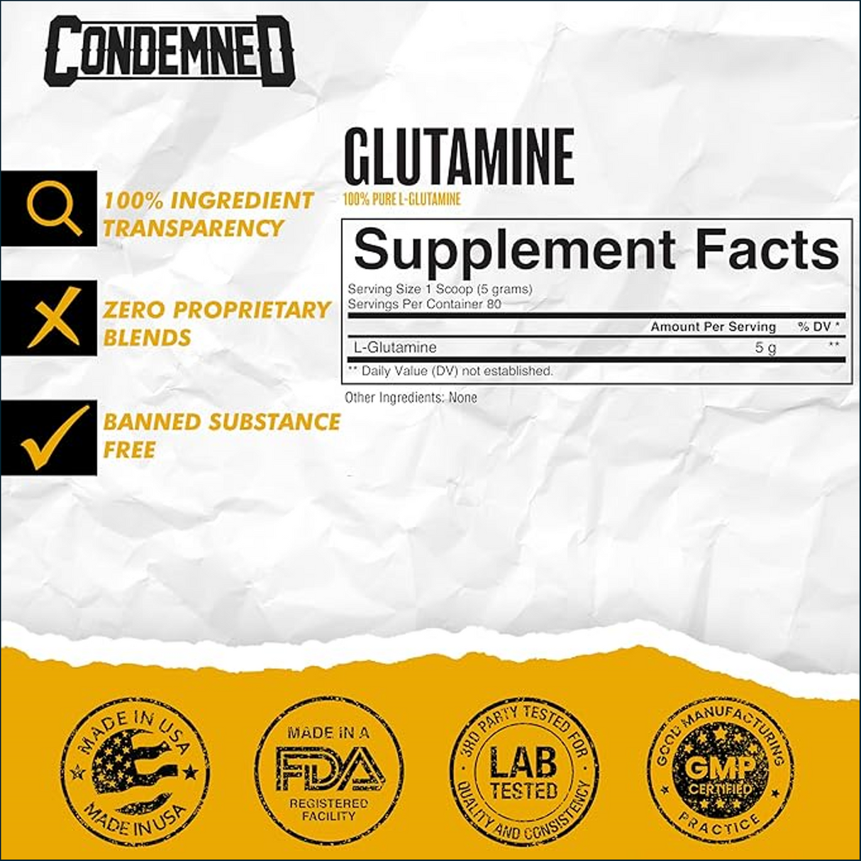 Condemned Labz L-Glutamine, 400g - 80 Servings