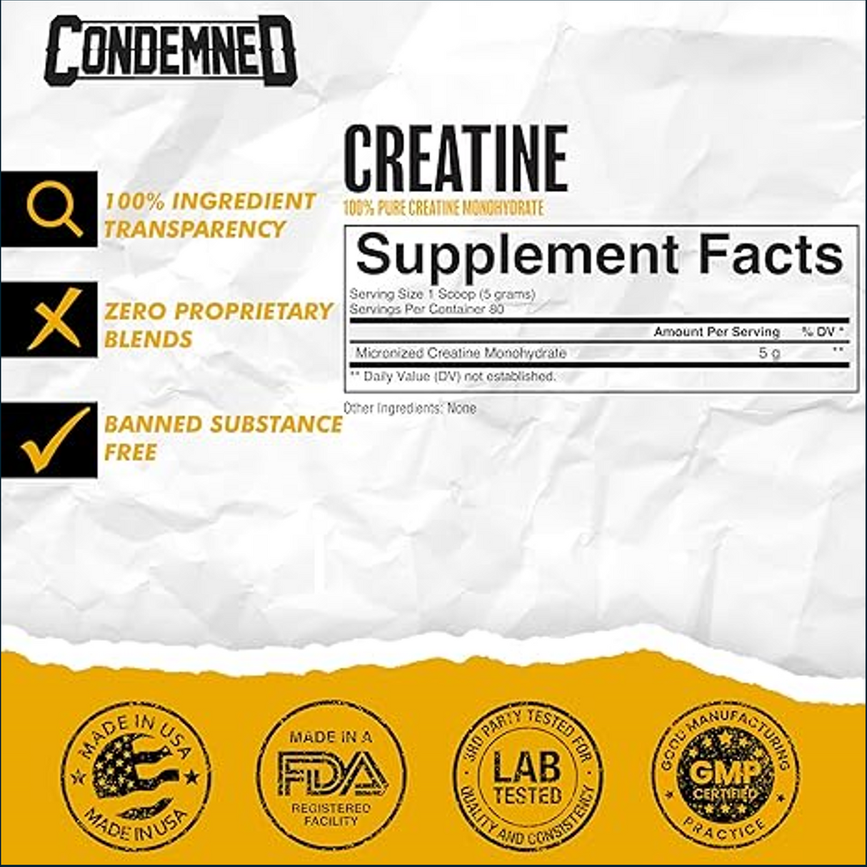 Condemned Labz Creatine, 400g - 80 Servings