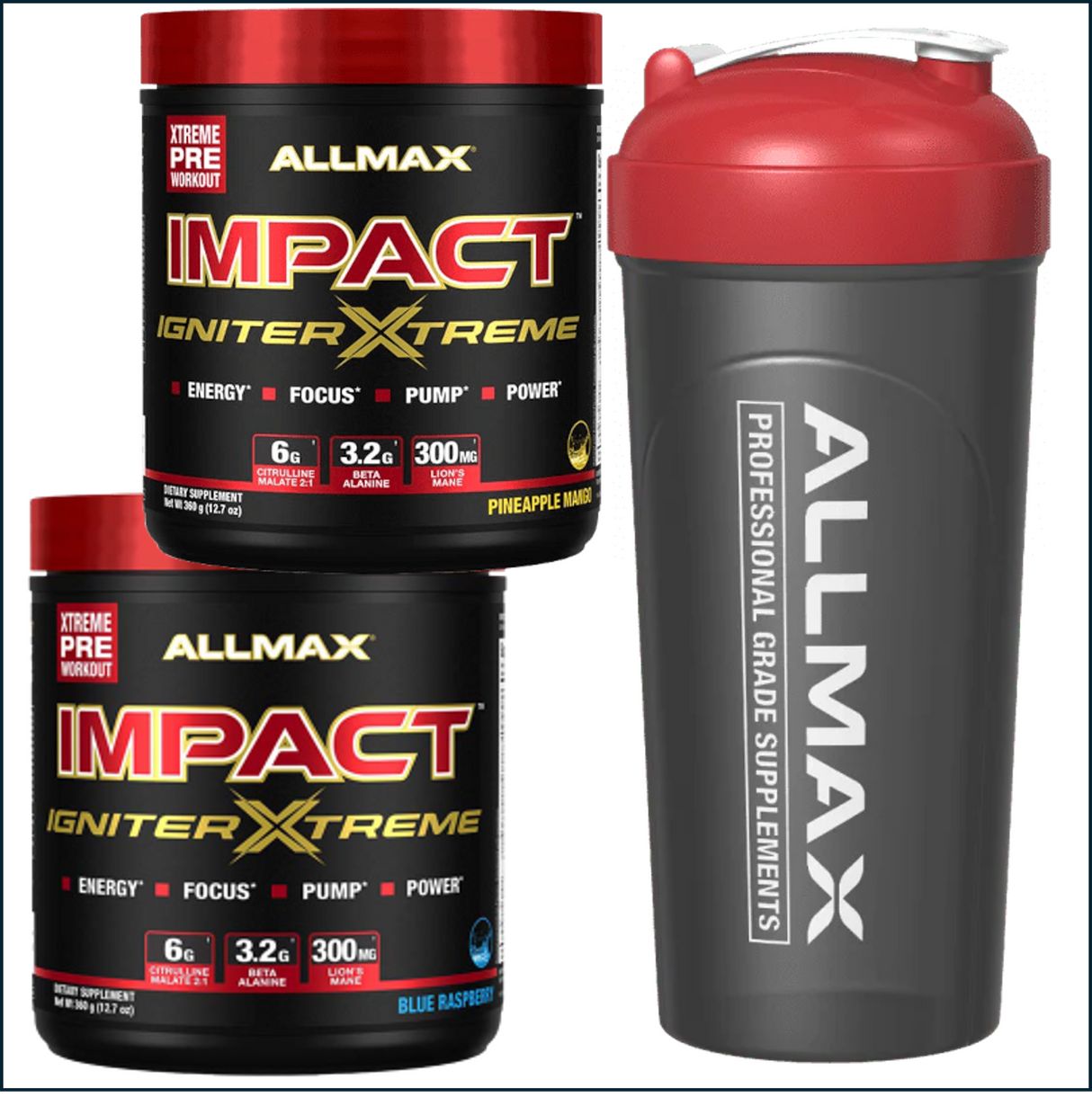 Allmax Impact Igniter Xtreme, 2 x 40 Servings + Free Shaker