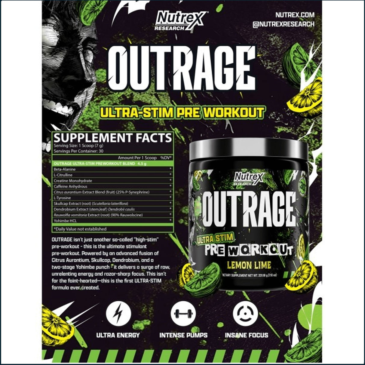 Nutrex OutRage, 30 Servings Pre-Workout Nutrex Research 