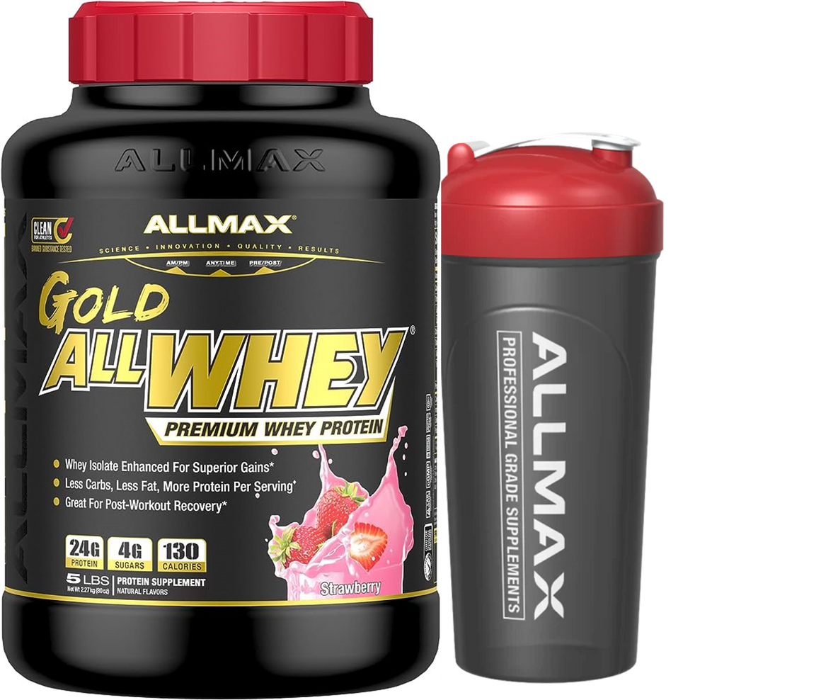 Allmax AllWhey Gold Whey Protein Strawberry, 5lbs - 71serv - Free Shaker