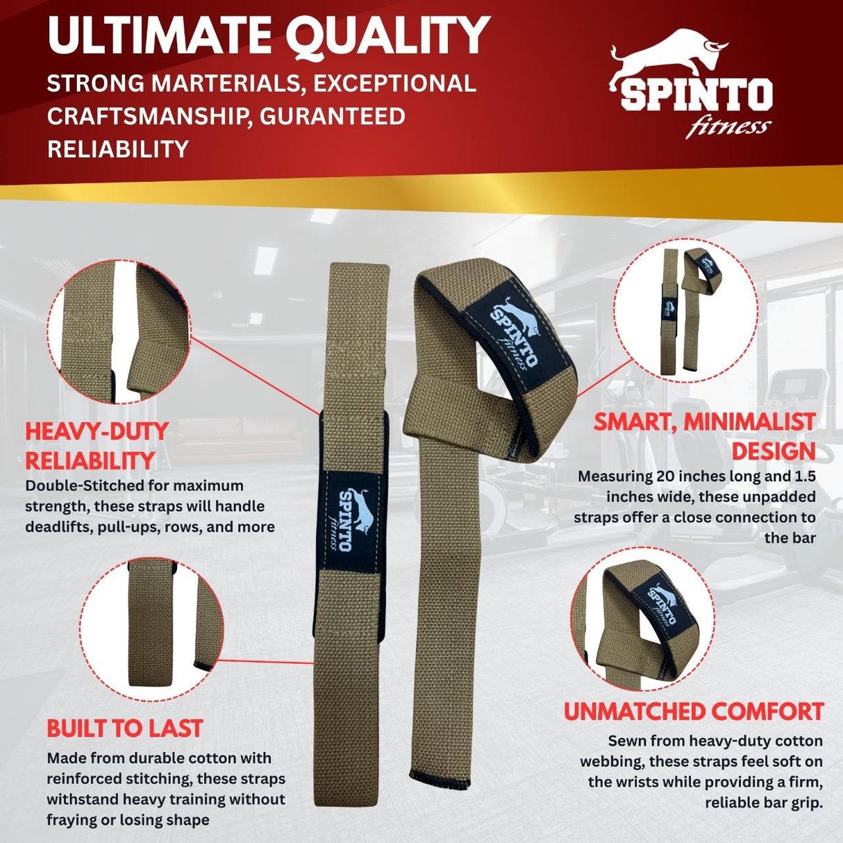 Spinto Fitness 21" Padded Lifting Straps, SP-25