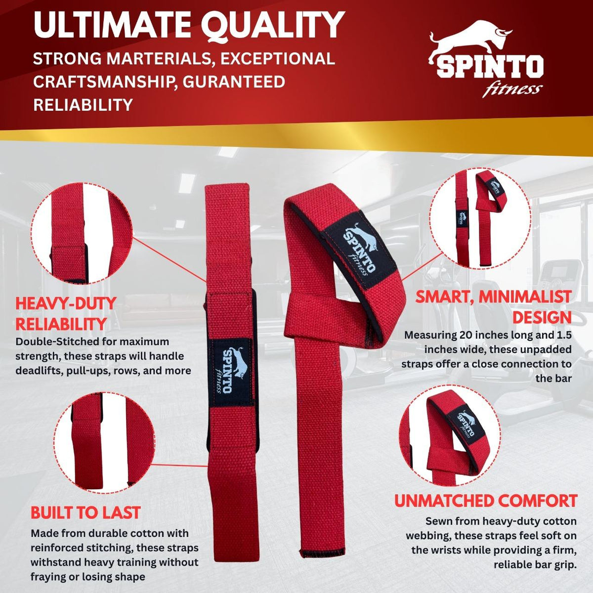 Spinto Fitness 21" Padded Lifting Straps, SP-25