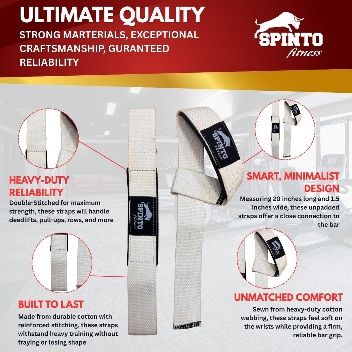 Spinto Fitness 21" Padded Lifting Straps, SP-25
