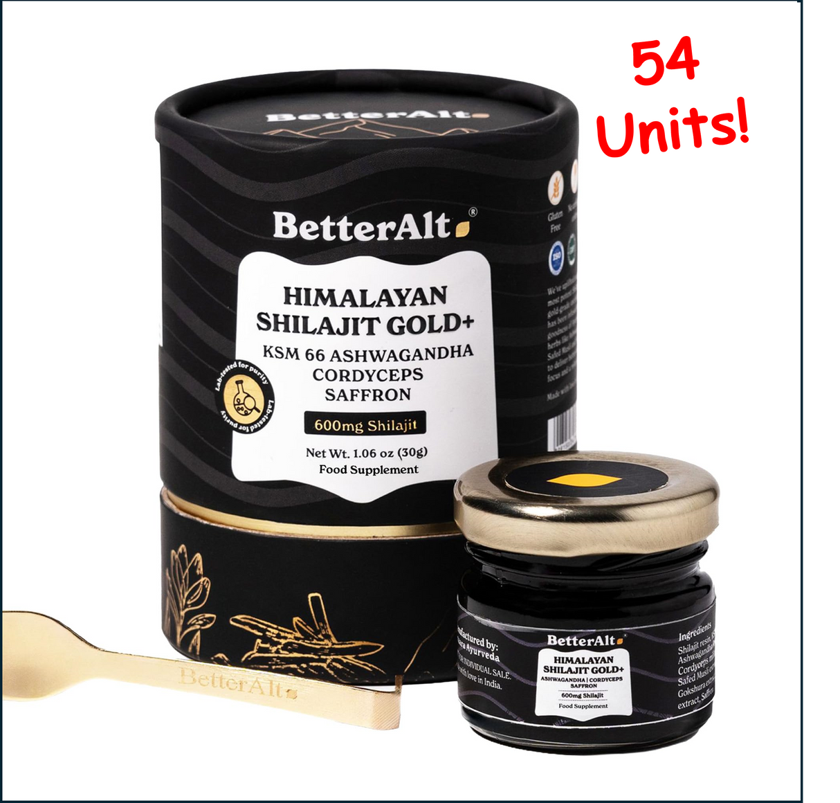 BetterAlt Himalayan Shilajit Gold+, 54 x 30g