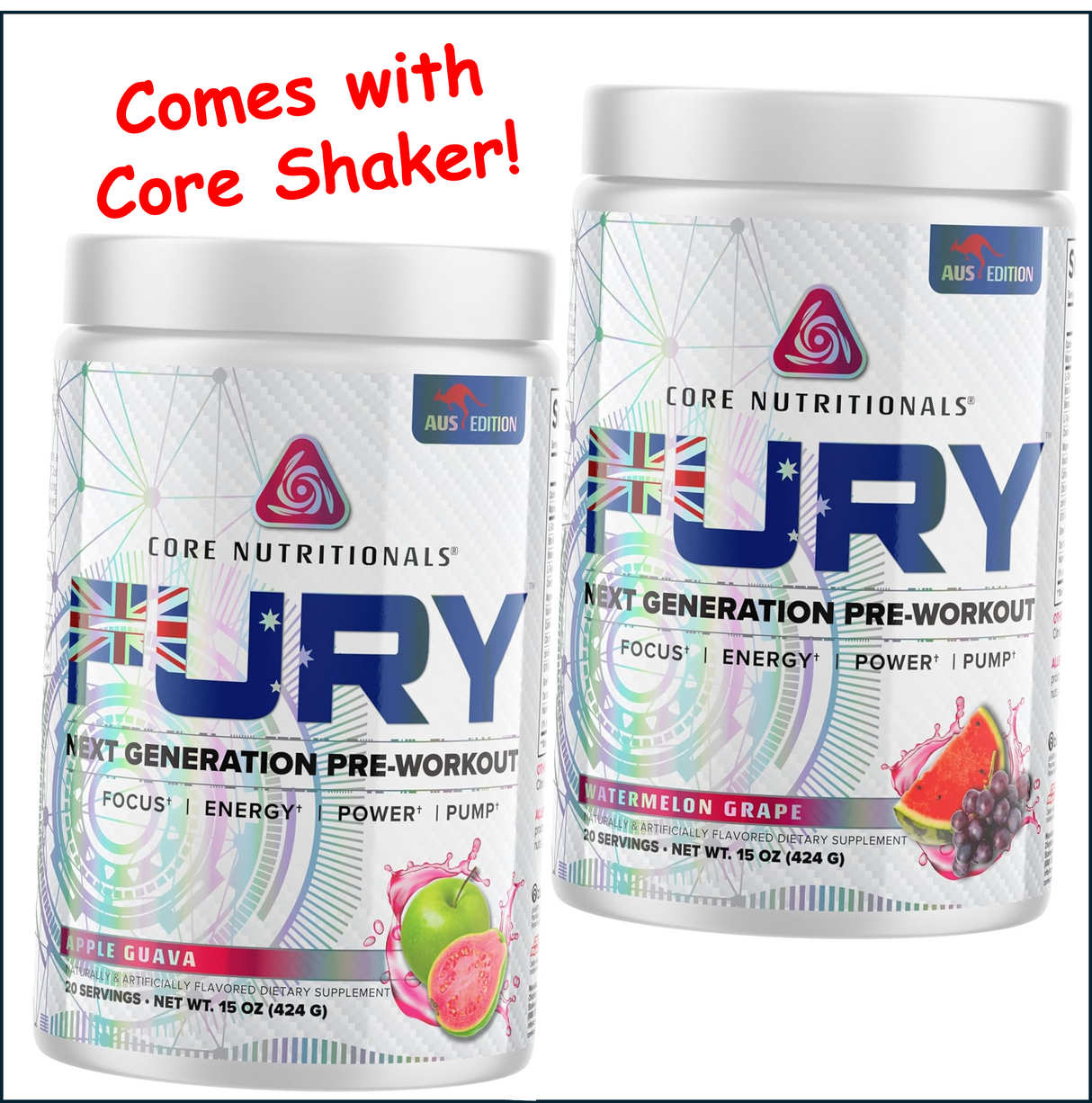 Core Nutritionals Fury, 2 x 20/40 Servings + Shaker