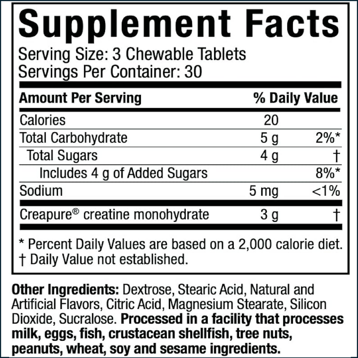 MuscleTech Creatine Chews, 90 Chewable Tablets