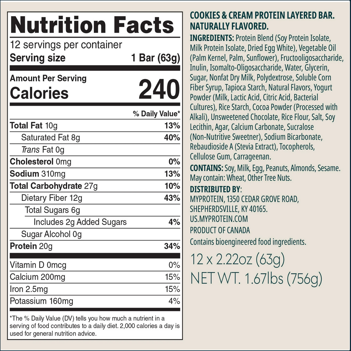 MyProtein Layered Protein Bar, Box of 12