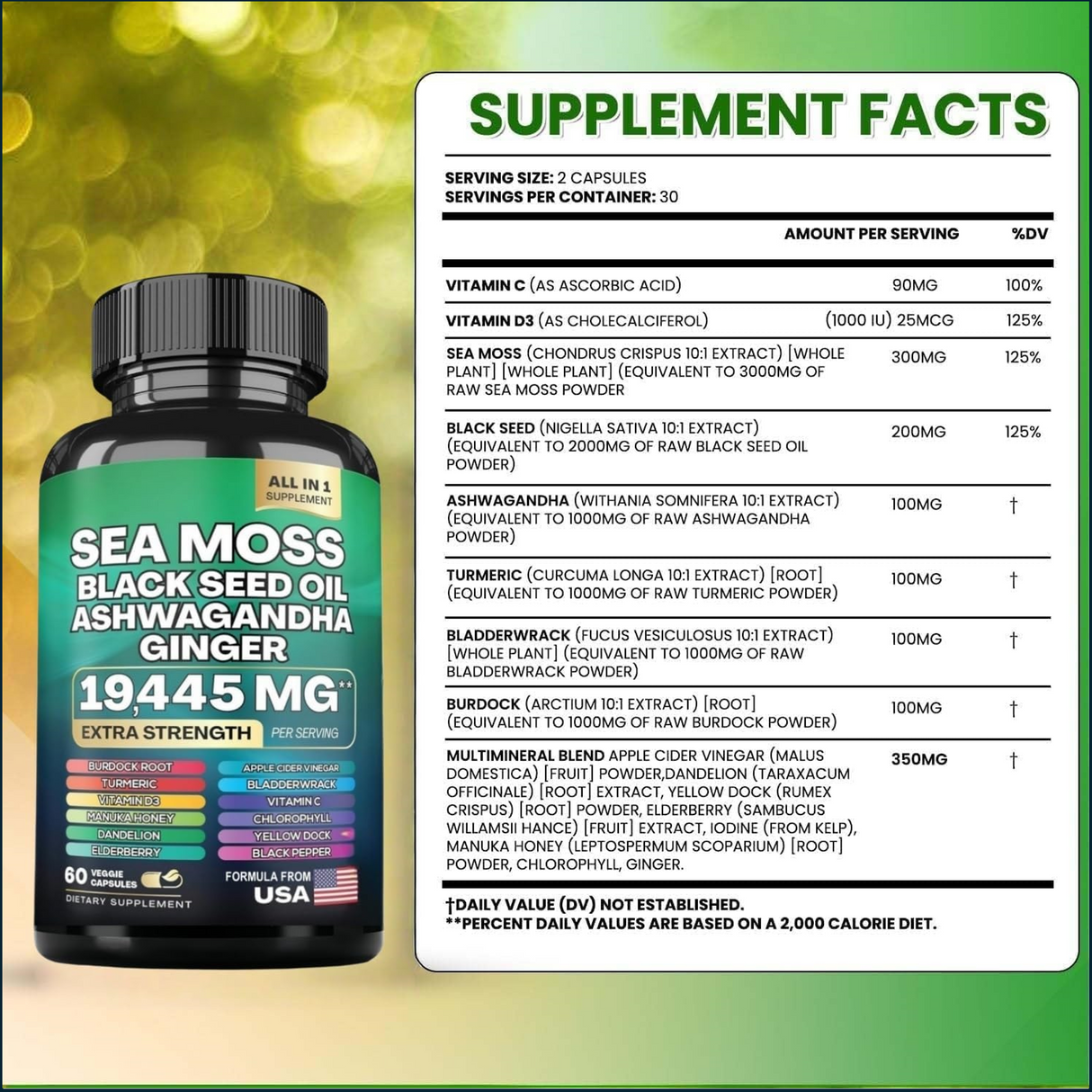 NutraFemi NaturalRX Sea Moss Black Seed Oil, 60 Veggie Capsules
