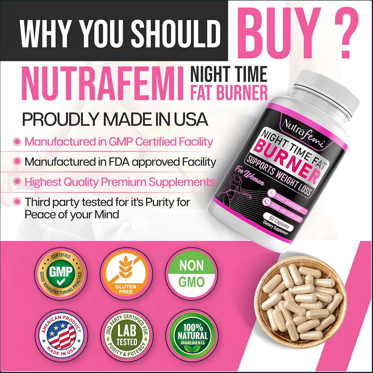 Nutrifemi Night Time Fat Burner, 60 Capsules