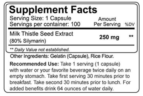 NutraKey Milk Thistle 250mg, 100 Capsules Vitamins | Herbs NutraKey Health 