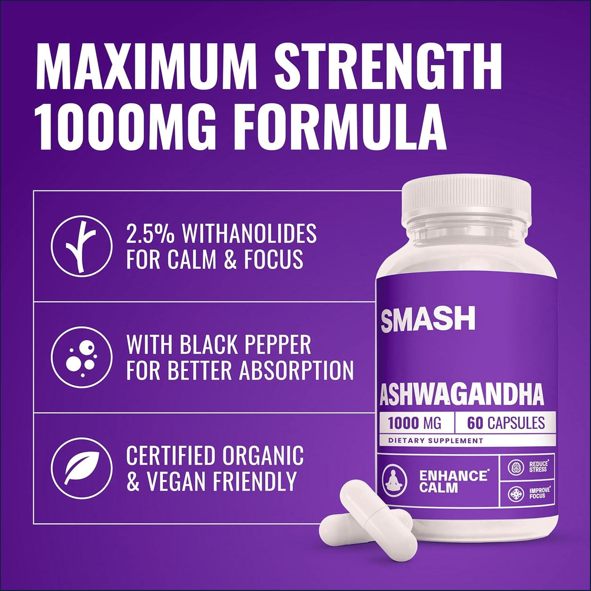 Smash Ashwagandha, 60 Capsules Vitamins | Herbs Smash 
