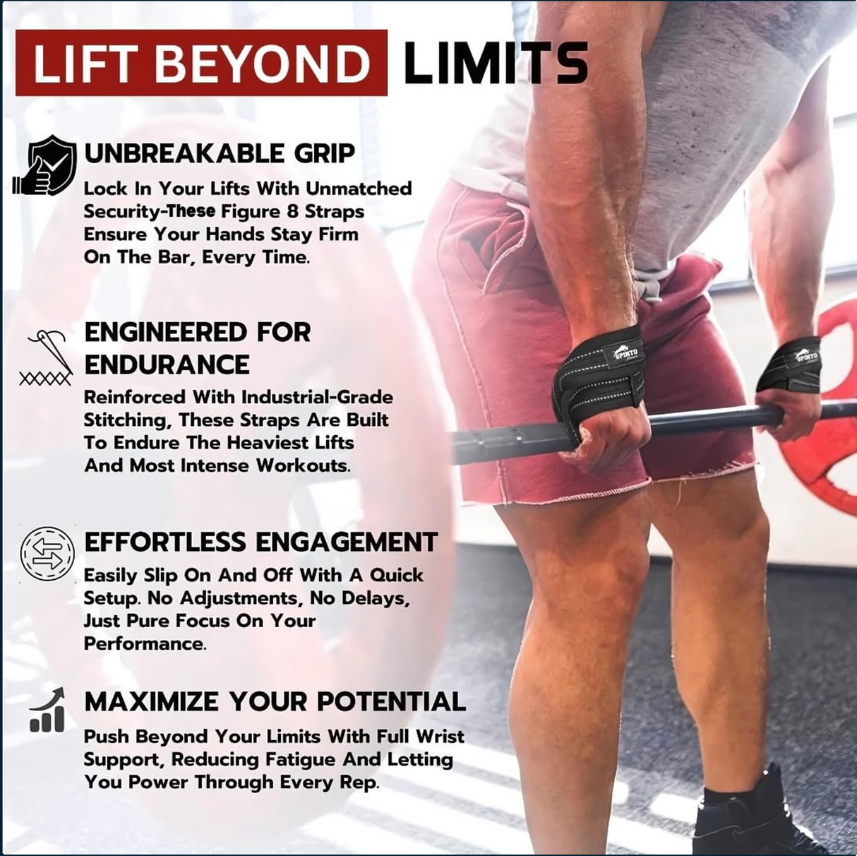 Spinto Fitness Figure 8 Lifting Straps, SP-27